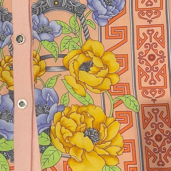 Vintage 70’s 80’s Pink Long Sleeve Button Down Knit Collared Floral Asian Shirt - Picture 8 of 11